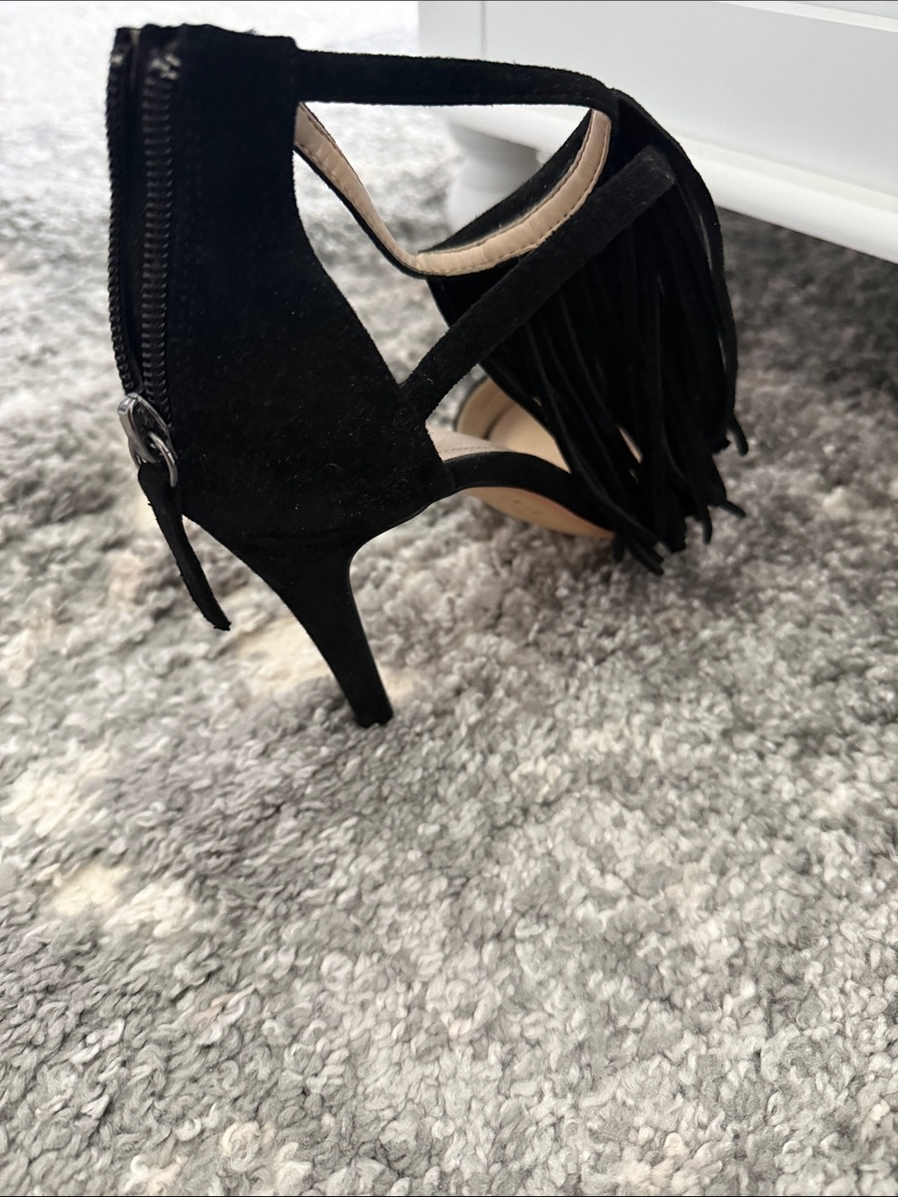 White House Black Market Black Shoes - Fringe Stiletto Sandals - Picture 3 of 4